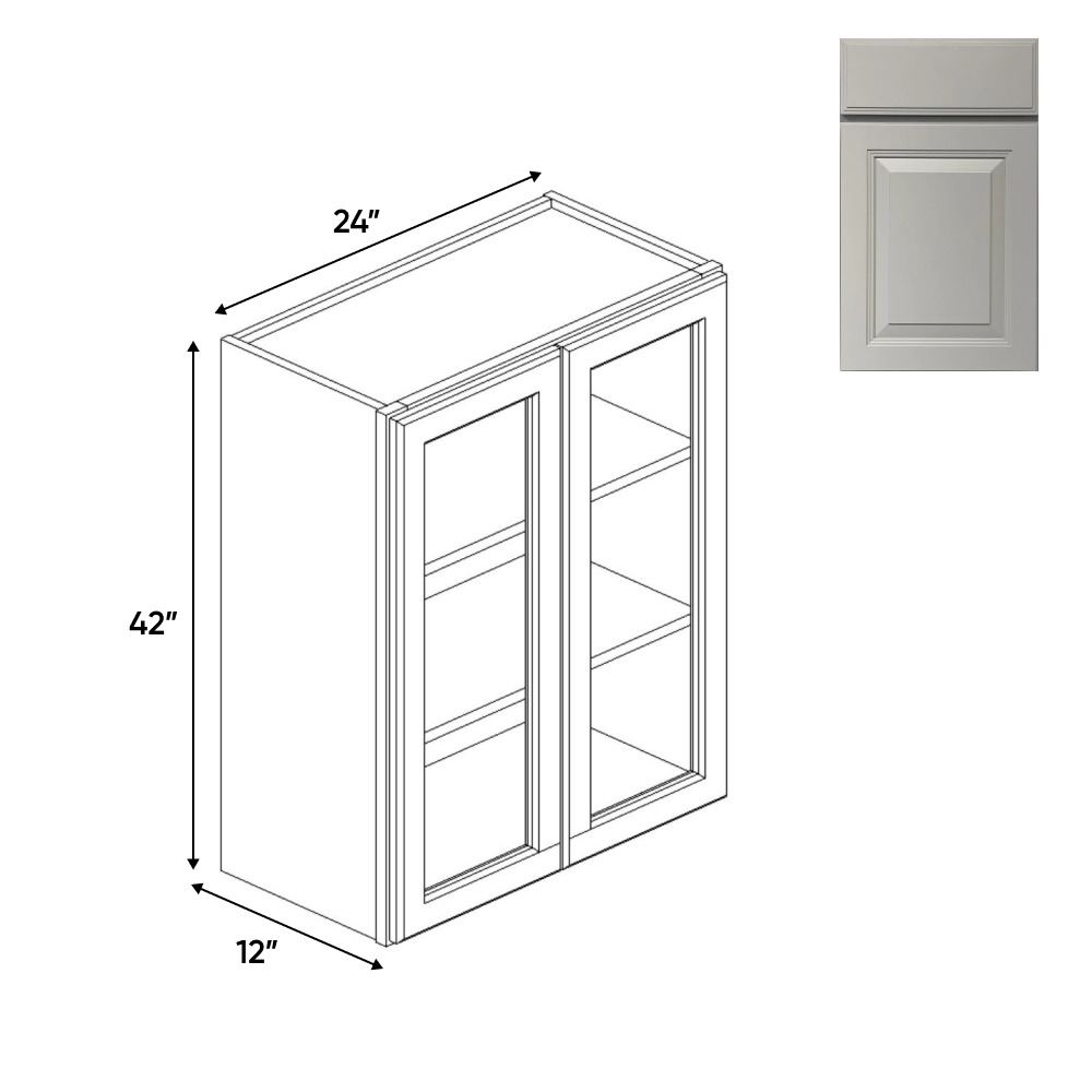 RTA - Avalon Ashen - Double Glass Door Wall Cabinets - 24"W x 42"H x 12"D