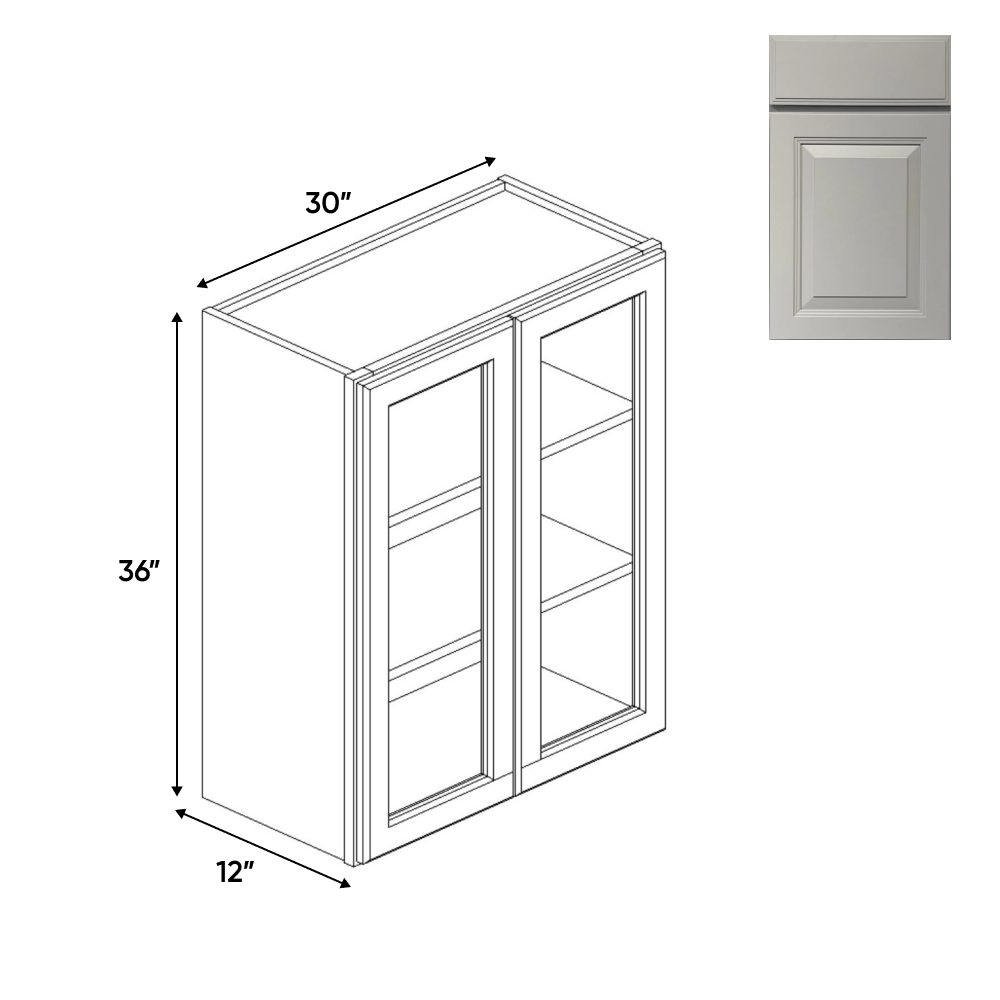 RTA - Avalon Ashen - Double Glass Door Wall Cabinets - 30"W x 36"H x 12"D