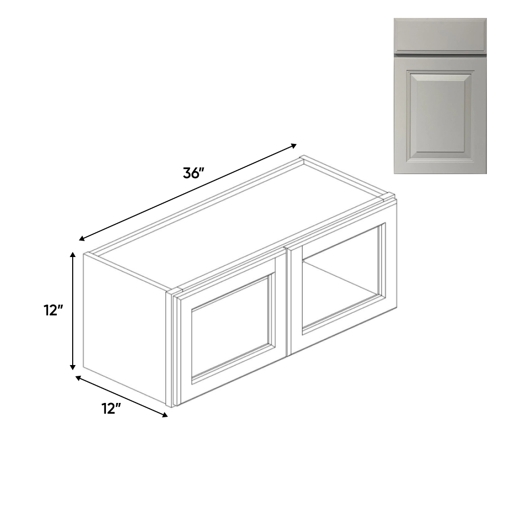RTA - Avalon Ashen - Double Glass Door Wall Cabinets - 36"W x 12"H x 12"D