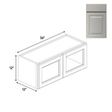RTA - Avalon Ashen - Double Glass Door Wall Cabinets - 36"W x 12"H x 12"D