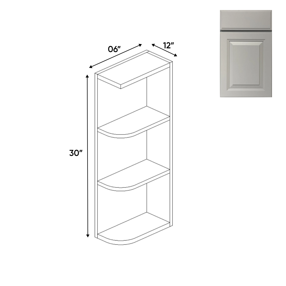 Avalon Ashen - Wall Open Shelf Cabinets - 6"W x 30"H x 12"D - Pre Assembled