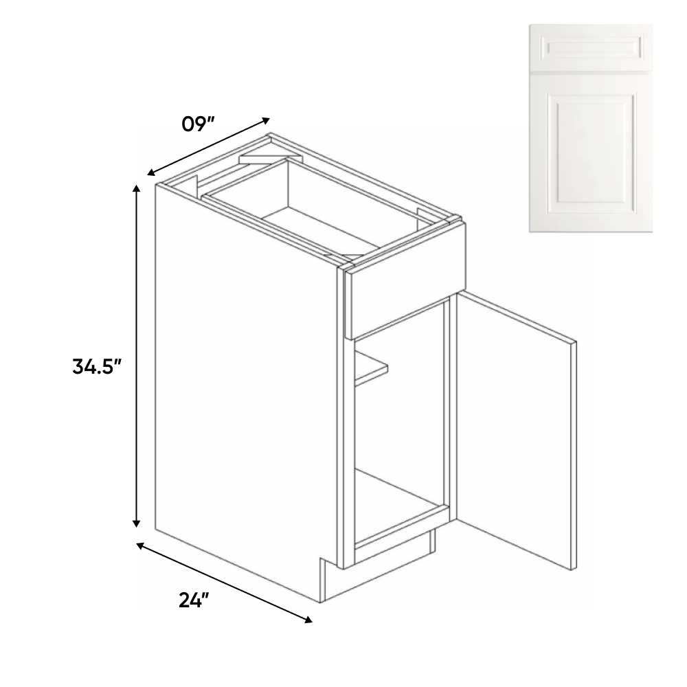 Atlas Blanco - Full Height Single Door Base Cabinets - 9"W x 34.5"H x 24"D - Pre Assembled