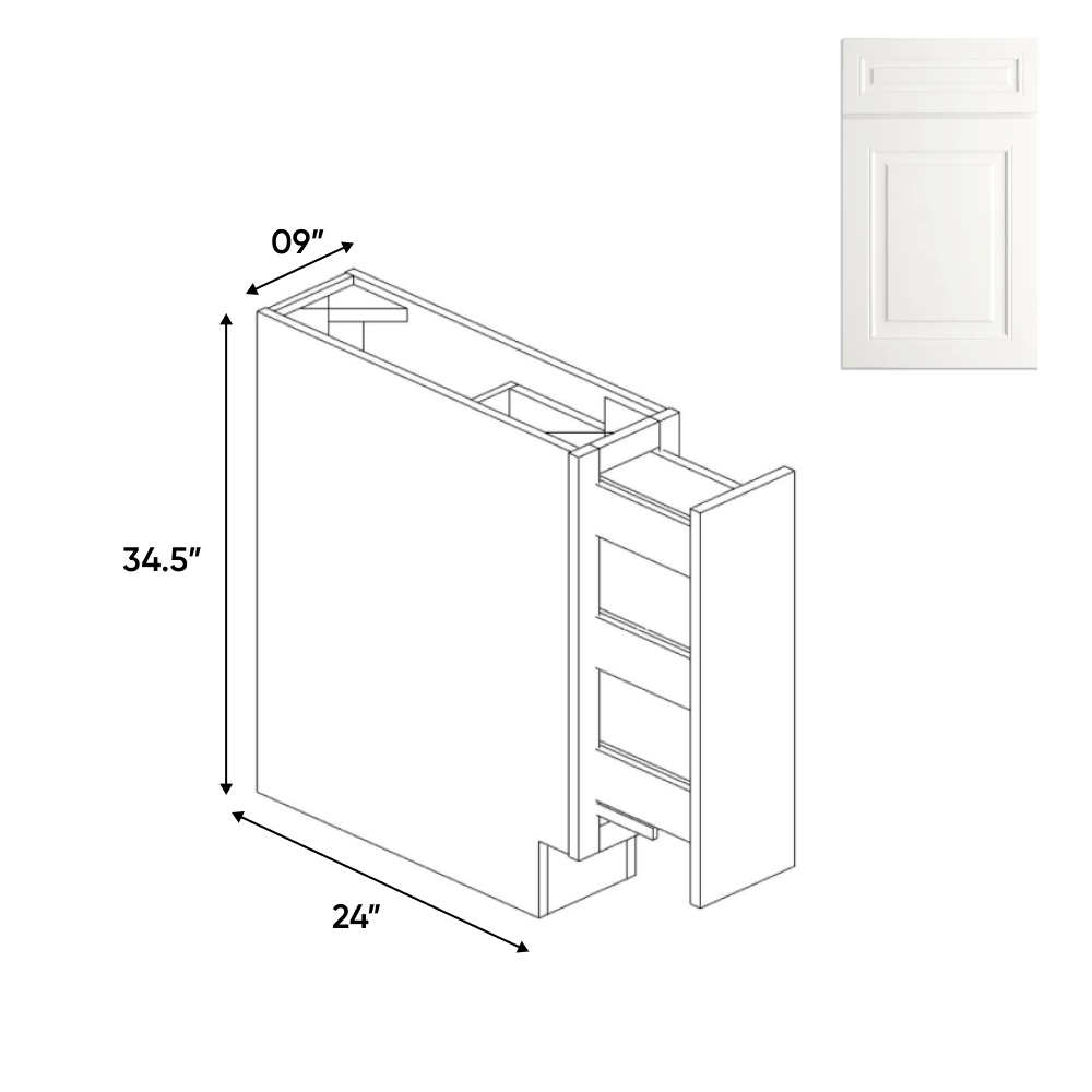 Atlas Blanco - Spice Rack Base Cabinets - 9"W x 34.5"H x 24"D - Pre Assembled