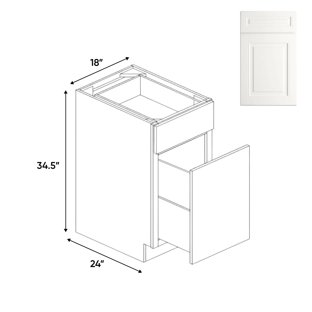 RTA - Atlas Blanco - Waste Basket Base Cabinets - 18"W x 34.5"H x 24"D