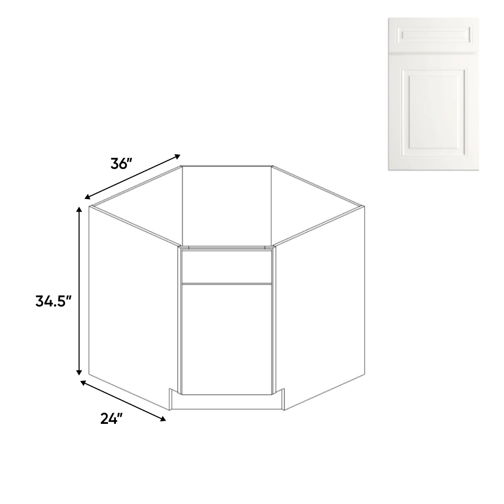 RTA - Atlas Blanco - Diagnonal Corner Sink Base Cabinets - 36"W x 34.5"H x 36"D