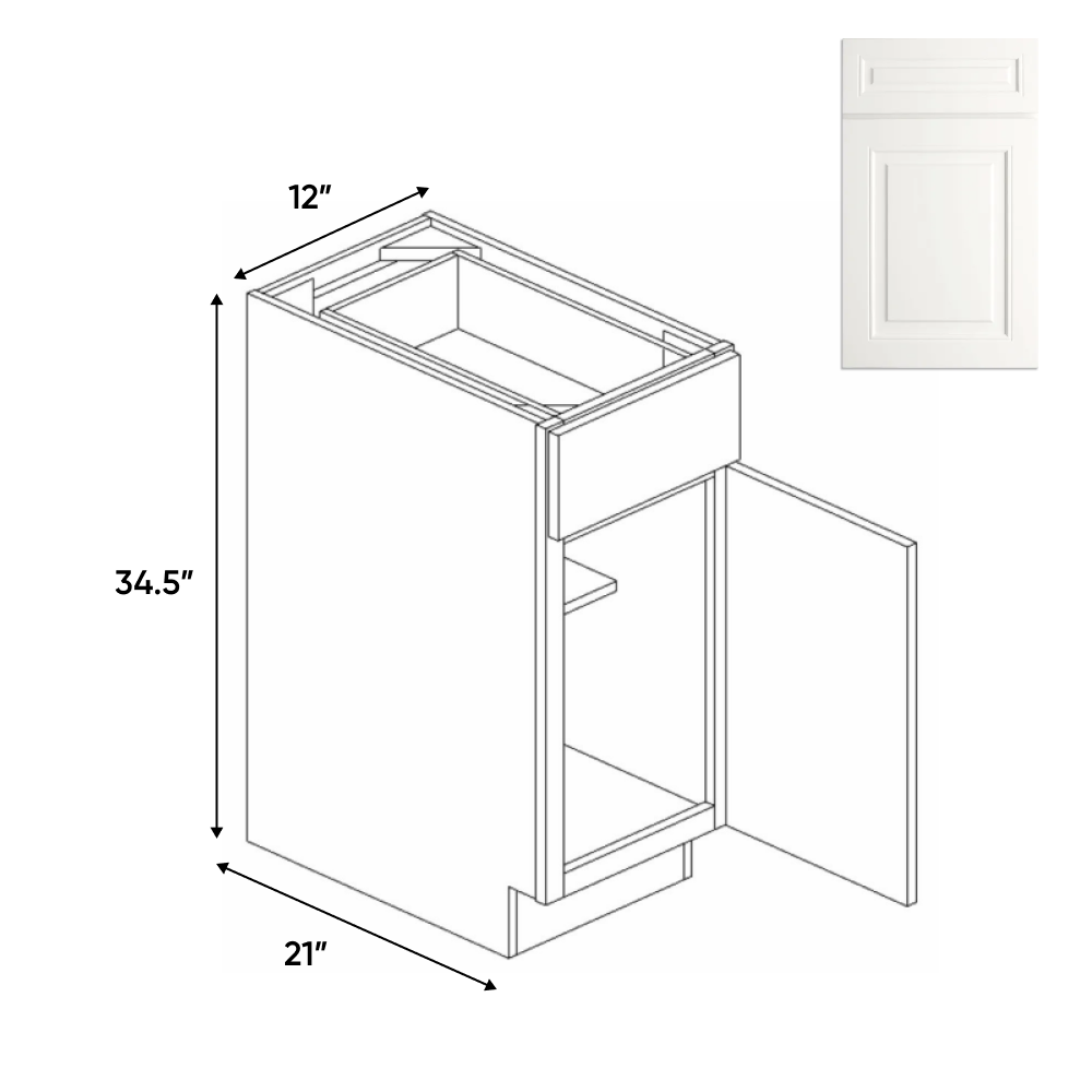 RTA - Atlas Blanco - Vanity Base Cabinets - 12"W x 34.5"H x 21"D