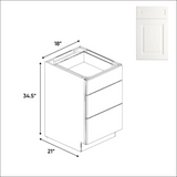 RTA - Atlas Blanco - Vanity Drawer Base Cabinets - 18"W x 34.5"H x 21"D