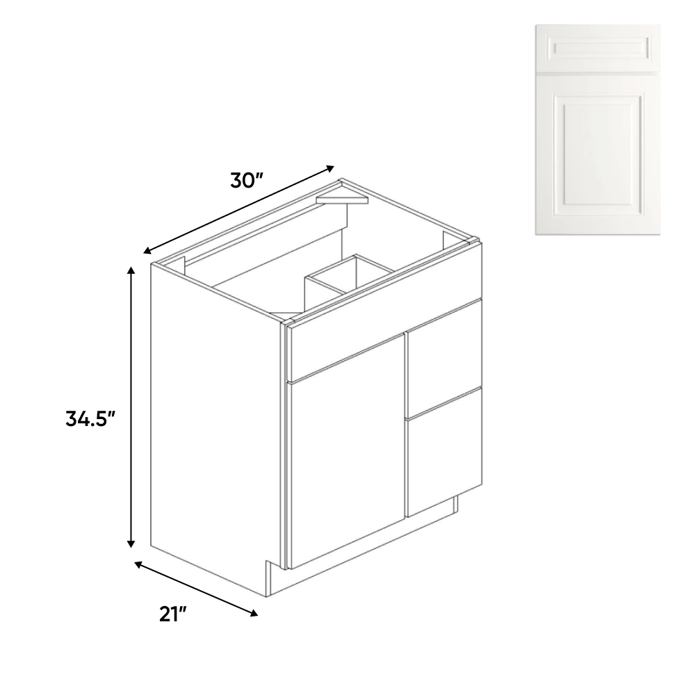 RTA - Atlas Blanco - Vanity Sink Drawer Base Cabinets - 30"W x 34.5"H x 21"D - AB-VSD30L