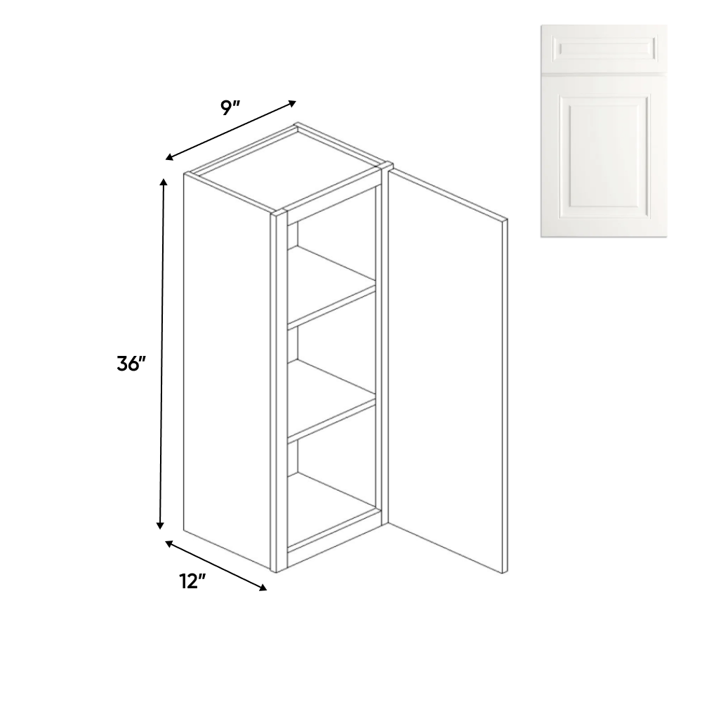 RTA - Atlas Blanco - 36" Height Single Door Wall Cabinets - 9"W x 36"H x 12"D