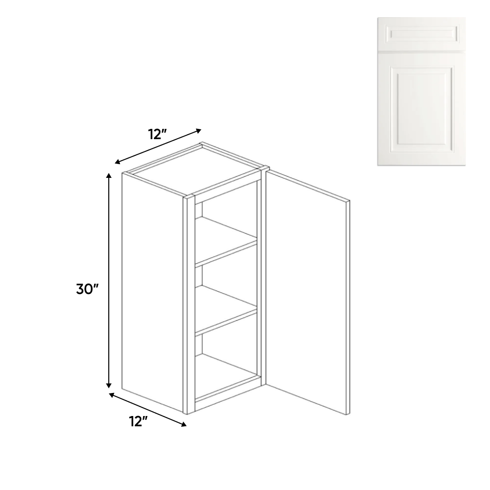 RTA - Atlas Blanco - 30" Height Single Door Wall Cabinets - 12"W x 30"H x 12"D