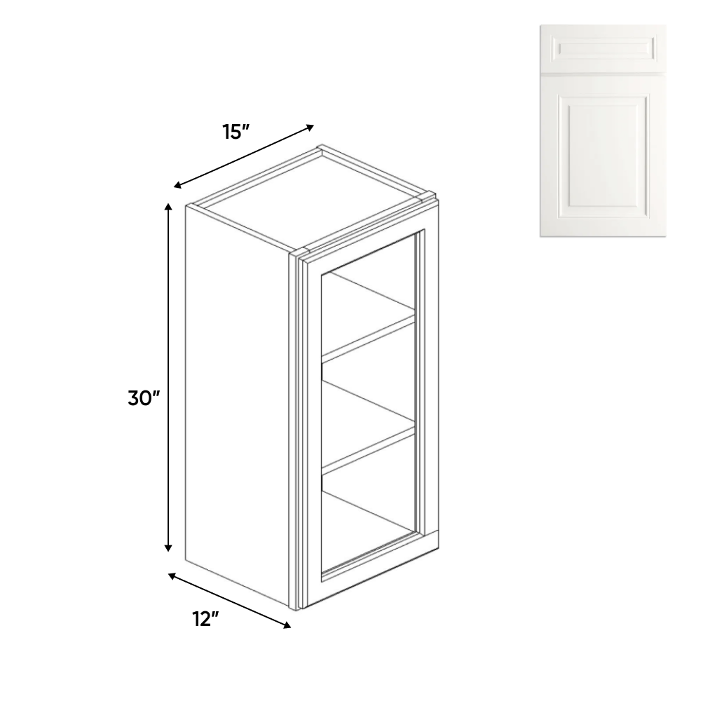 RTA - Atlas Blanco - Single Glass Door Wall Cabinets - 15"W x 30"H x 12"D