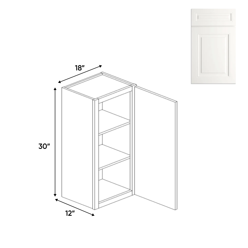 RTA - Atlas Blanco - 30"Height Single Door Wall Cabinets - 18"W x 30"H x 12"D