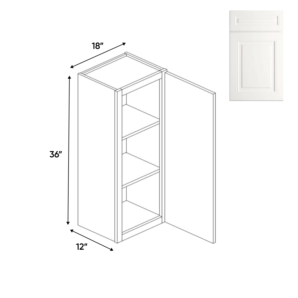 RTA - Atlas Blanco - 36" Height Single Door Wall Cabinets - 18"W x 36"H x 12"D