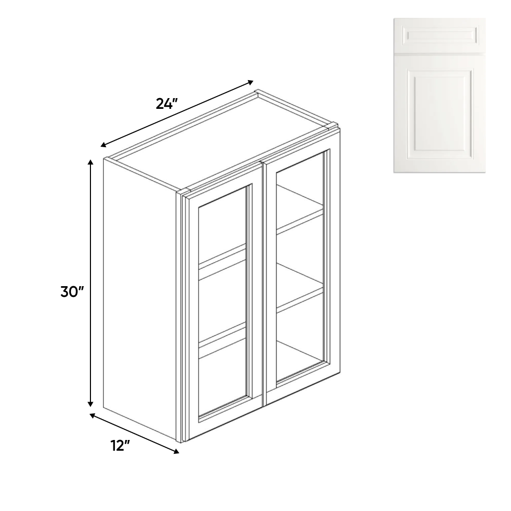 RTA - Atlas Blanco - Double Glass Door Wall Cabinets - 24"W x 30"H x 12"D