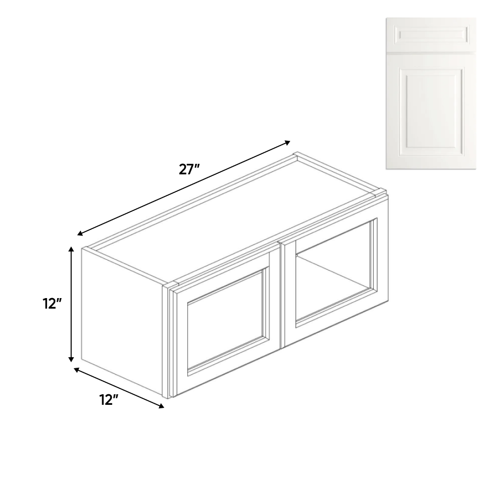 RTA - Atlas Blanco - Double Glass Door Wall Cabinets - 27"W x 12"H x 12"D