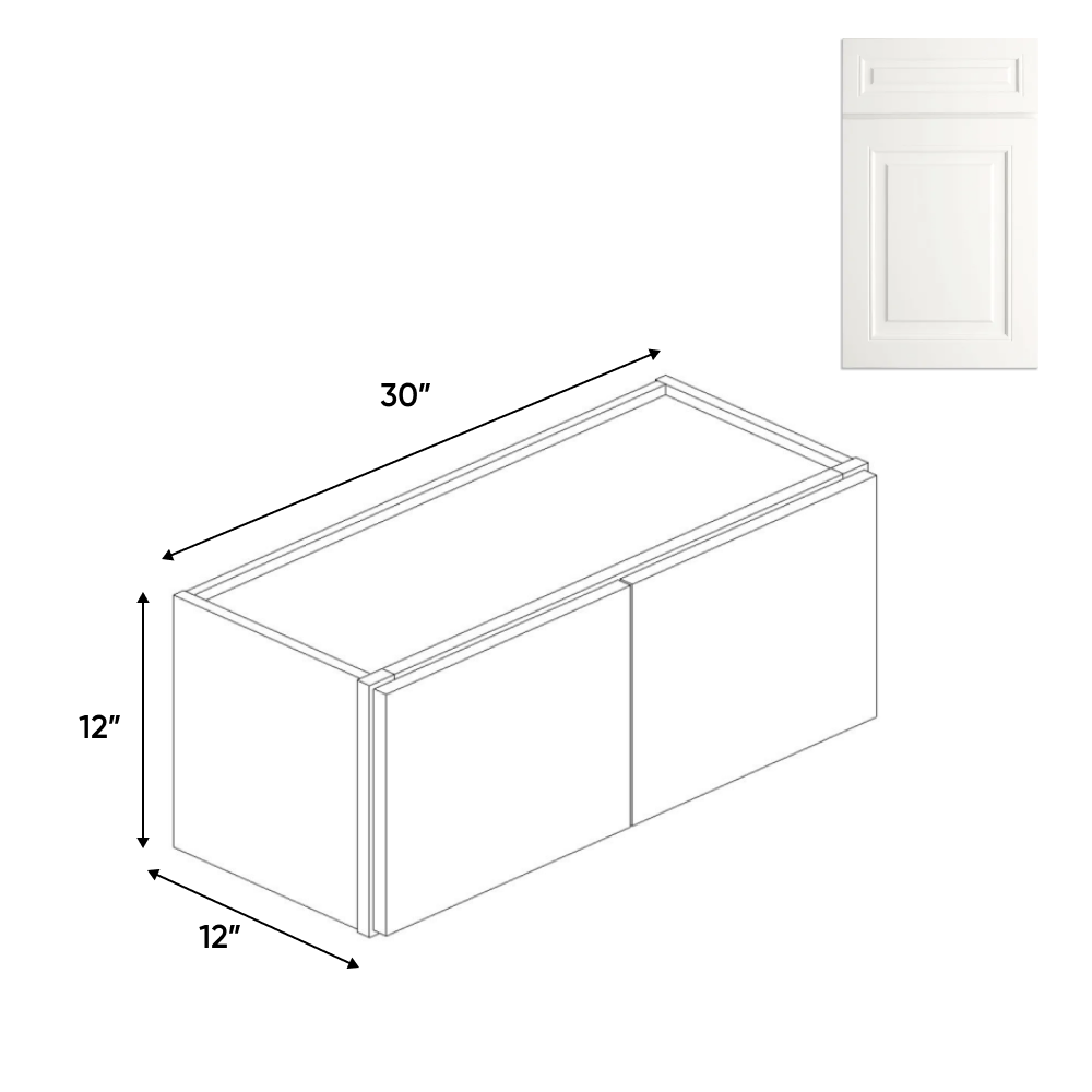 RTA - Atlas Blanco - 12" Height Double Door Wall Cabinets - 30"W x 12"H x 12"D