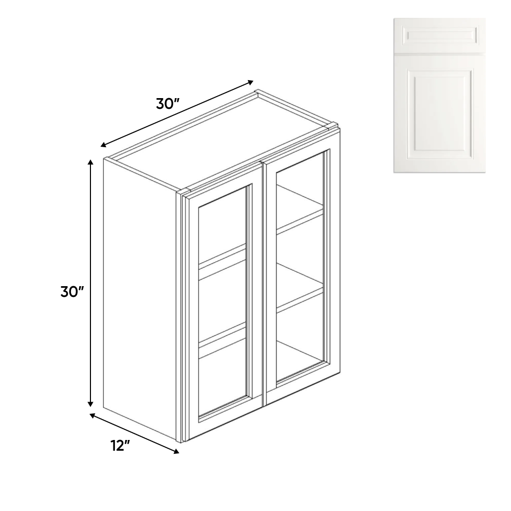 RTA - Atlas Blanco - Double Glass Door Wall Cabinets - 30"W x 30"H x 12"D