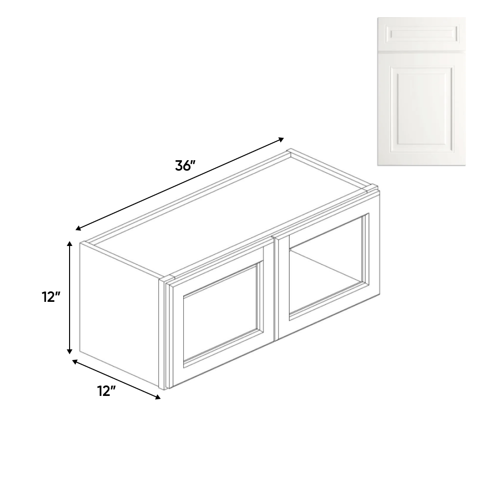RTA - Atlas Blanco - Double Glass Door Wall Cabinets - 36"W x 12"H x 12"D