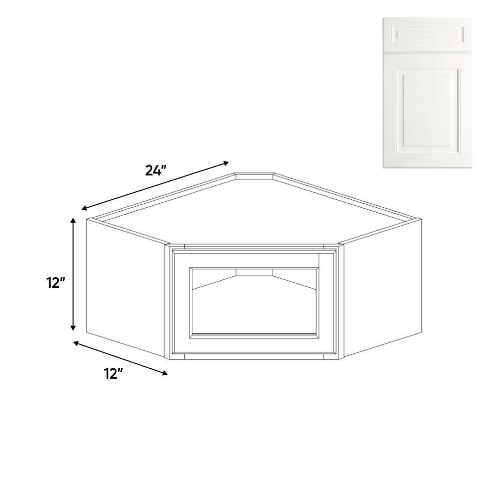 RTA - Atlas Blanco - Diagonal Corner Glass Door Wall Cabinets - 24"W x 12"H x 12"D