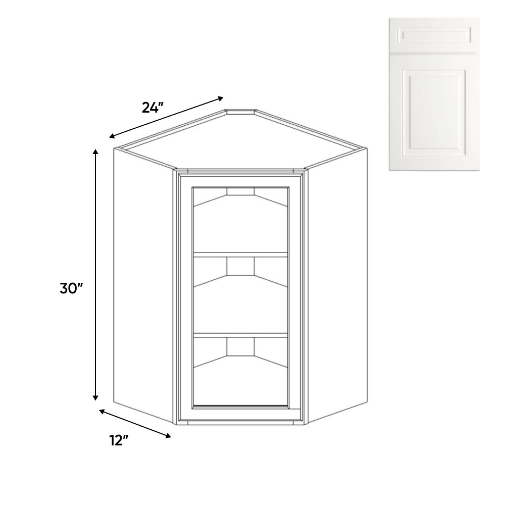 RTA - Atlas Blanco - Diagonal Corner Glass Door Wall Cabinets - 24"W x 30"H x 12"D