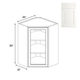 RTA - Atlas Blanco - Diagonal Corner Glass Door Wall Cabinets - 24"W x 30"H x 12"D