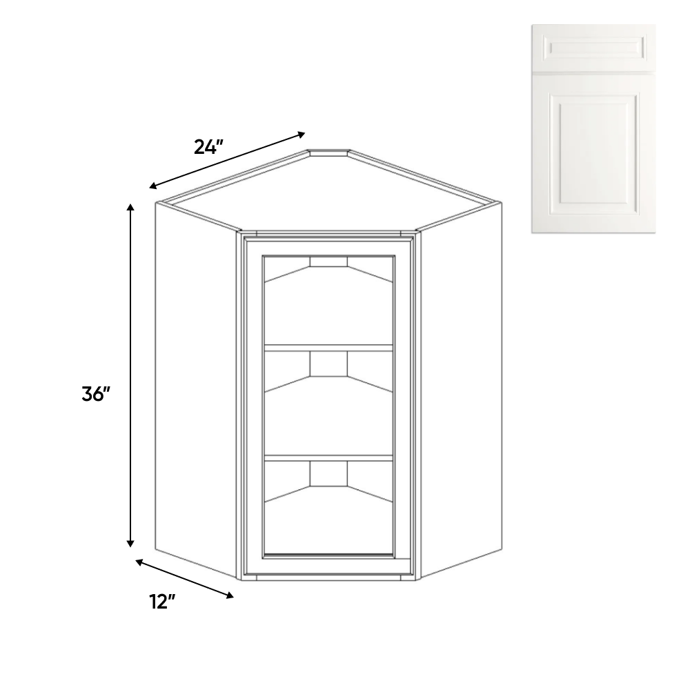 RTA - Atlas Blanco - Diagonal Corner Glass Door Wall Cabinets - 24"W x 36"H x 12"D