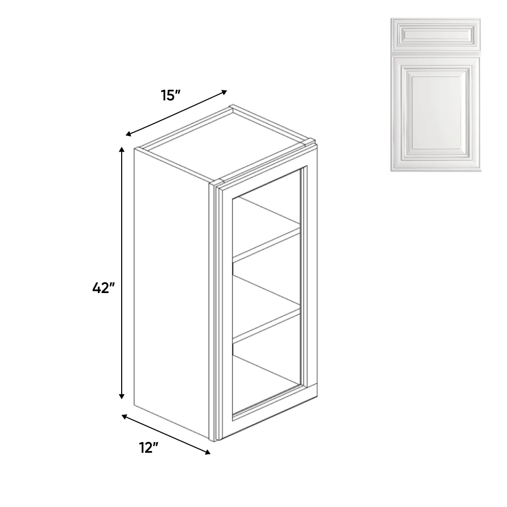 Arlington Oatmeal - 15 Inch Single Glass Door Wall Cabinet - 15