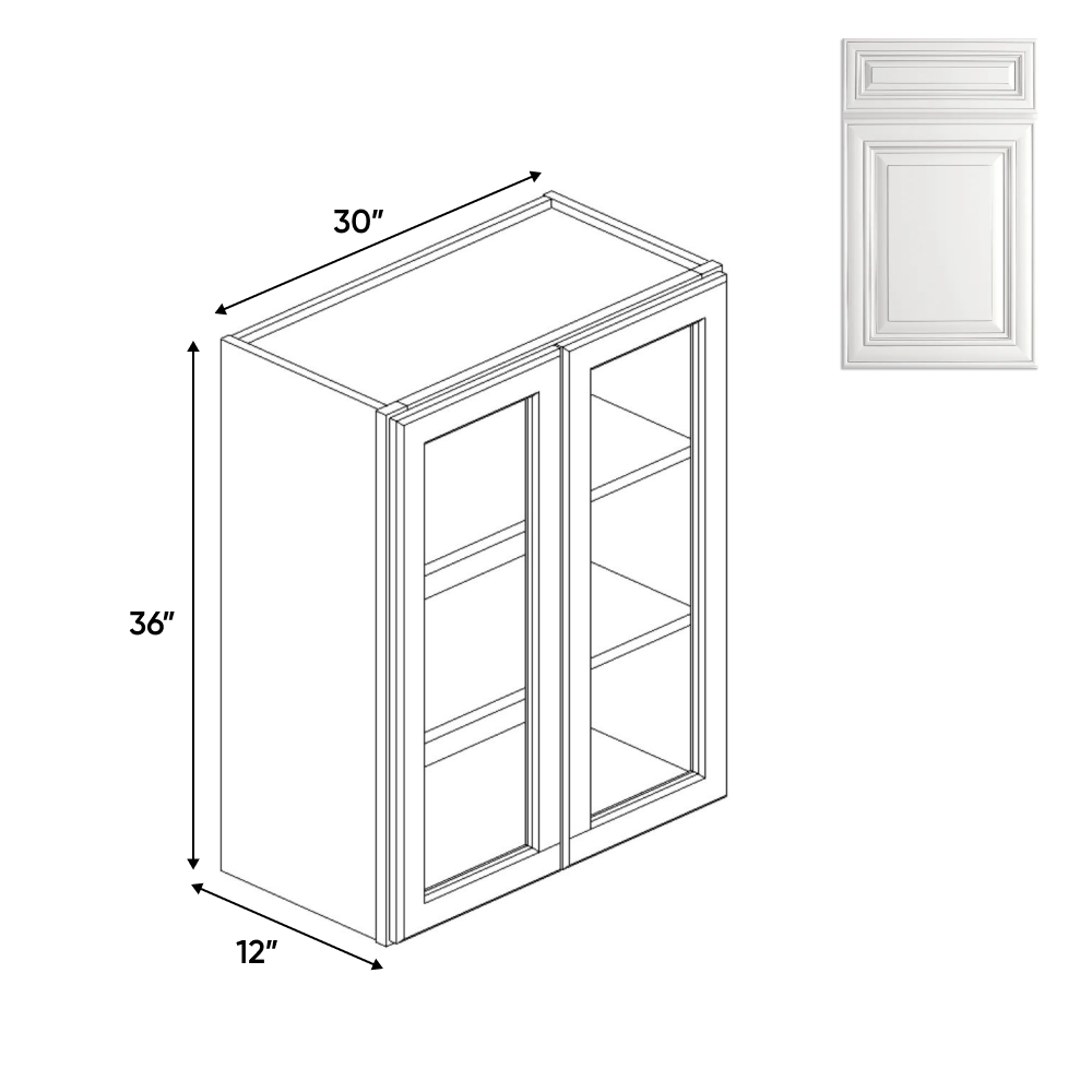 RTA - Double Glass Door Wall Cabinets - 36"H x 30"W x 12"D - AO