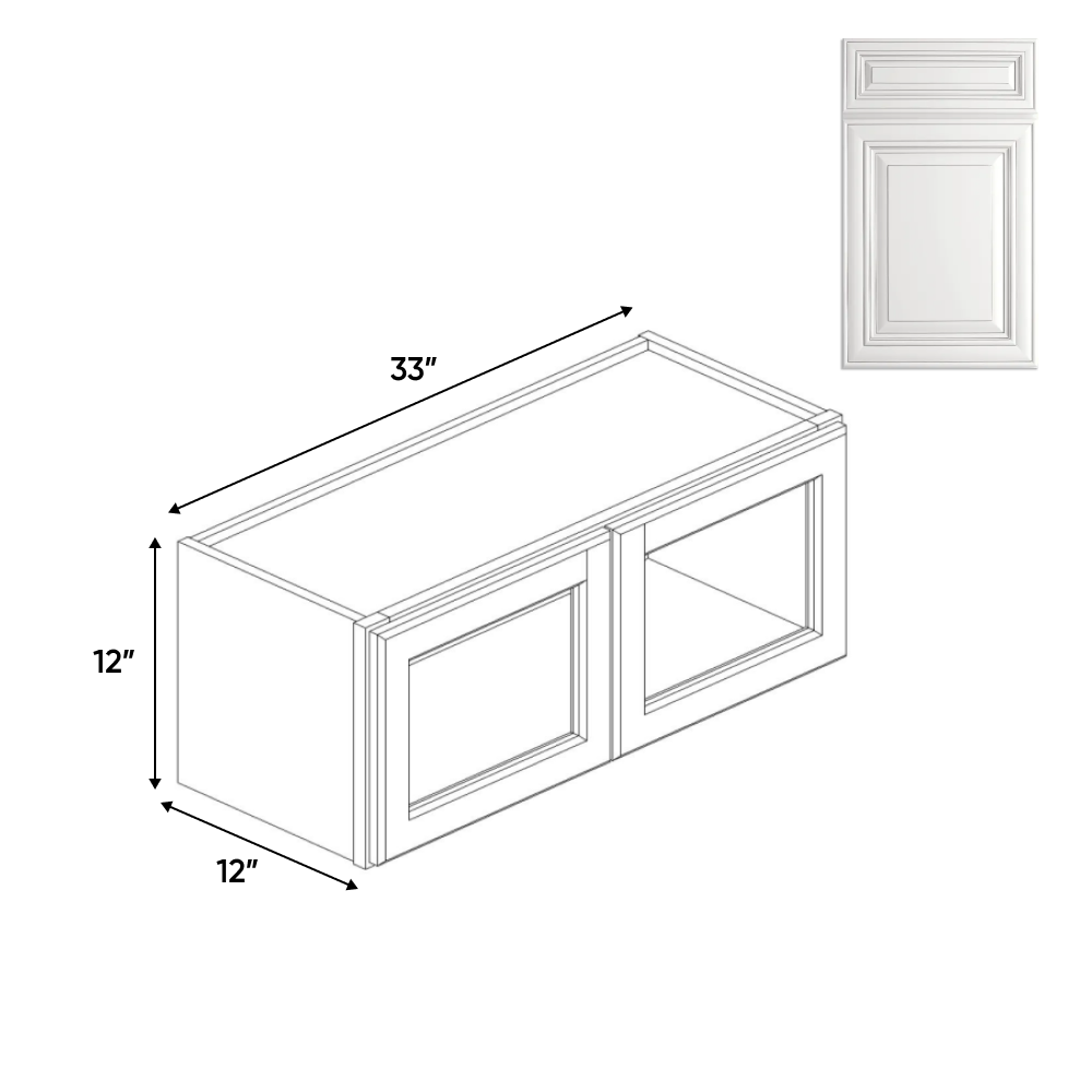 RTA - Double Glass Door Wall Cabinets - 12"H x 33"W x 12"D - AO