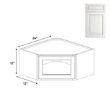 Kitchen - Diagonal Corner Glass Door Wall Cabinets - 12 in H x 24 in W x 24 in D - AO - Pre Assembled