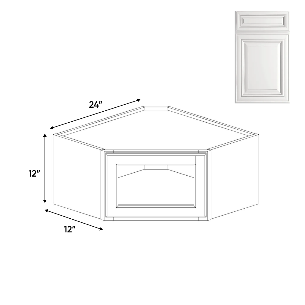 RTA Kitchen - Diagonal Corner Glass Door Wall Cabinets - 12"H x 24"W x 12"D - AO