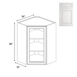 Kitchen - Diagonal Corner Glass Door Wall Cabinets - 30 in H x 24 in W x 24 in D - AO - Pre Assembled