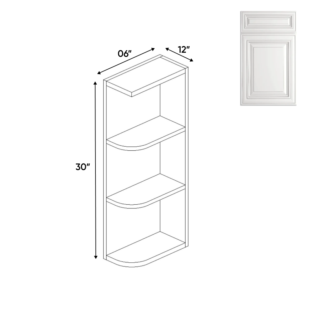 Wall Open Shelf Cabinets - 30 in H x 6 in W x 24 in D - AO - Pre Assembled