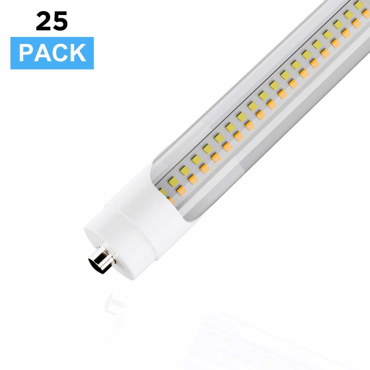 T8 8ft LED Tube/Bulb - 48w/40w/36w/32w Wattage Adjustable, 130lm/w, 3000k/4000k/5000k/6500k CCT Changeable, Clear, FA8 Single Pin, Double End Power - Ballast Bypass