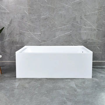 60 In. Alcove Acrylic Bathtub in Glossy White with Chrome Plated Overflow Cover - Right Drain