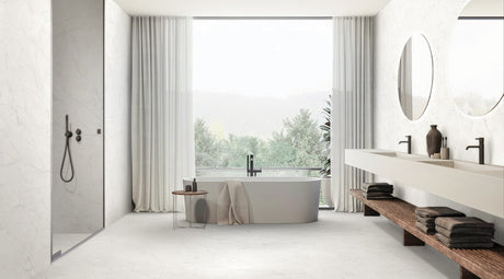 24 x 48 in Majesto Ariel Bianco Honed Rectified Colorsync Porcelain Tile installed