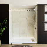 60" x 76" Frameless Shower Door - Acrylic Shower Pan with Linear Drain - Shower Kit with 5pc Shower Wall System