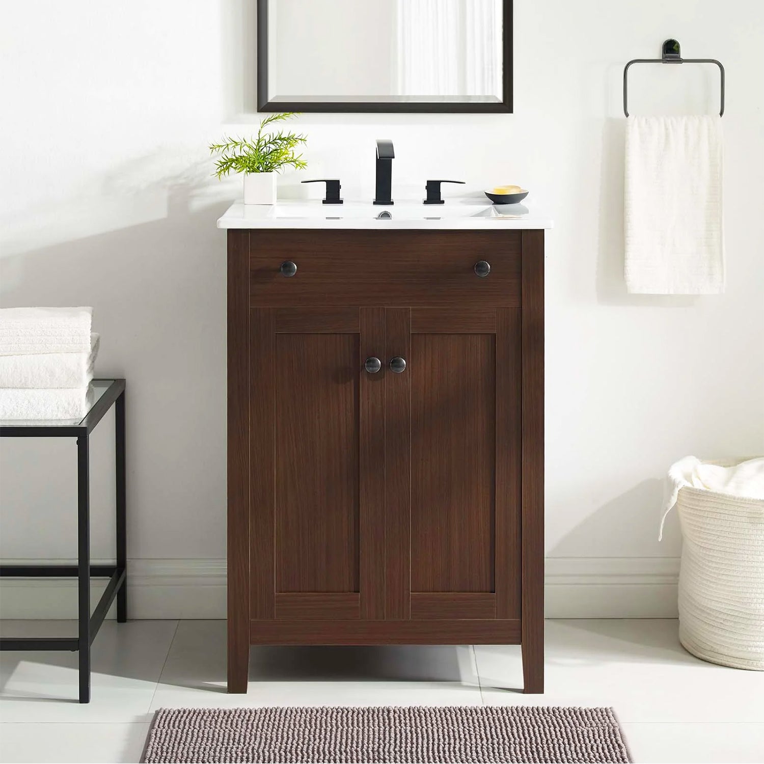 Nury 24 Inch Bathroom Vanity With Ceramic Sink & 2 Soft Closing Doors
