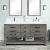 Orkney 61 In. Freestanding Solid Wood Bathroom Vanity with Carrara White Engineered Stone Sink Top with 4 In. Backsplash in Smoked Wood Finish