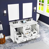 Rhoda Freestanding White Solid Wood Bathroom Vanity with Natural Carrara White Marble Sink Top with 4 In. Backsplash