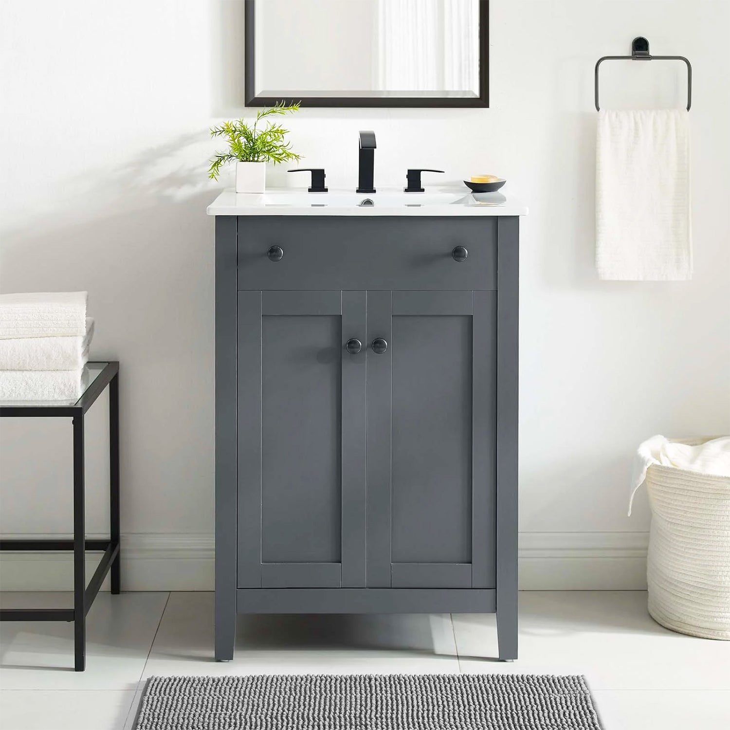 Nury 24 Inch Bathroom Vanity Cabinet With Ceramic Sink & 2 Soft Closing Doors