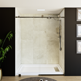 60" x 76" Frameless Shower Door - Acrylic Shower Pan with Linear Drain - Shower Kit with 5pc Shower Wall System