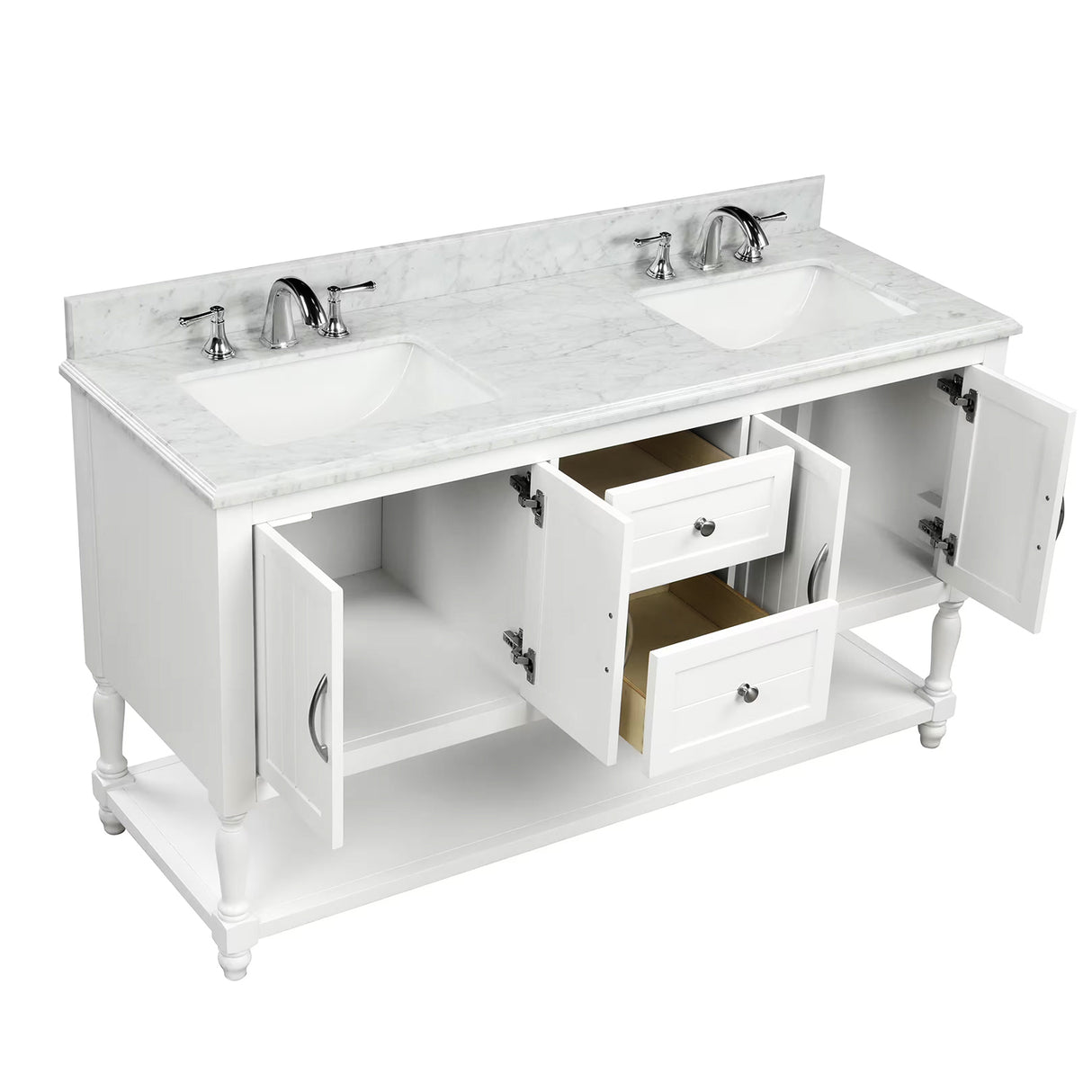 Elizabeth Freestanding Solid Wood White Bathroom Vanity with Carrara Natural Marble Sink Top with 4 In. Backsplash - BUILDMYPLACE