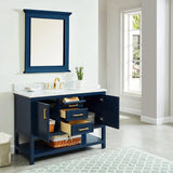 Manhattan Freestanding Solid Wood Bathroom Vanity with Natural Carrara White Marble Sink Top with 4 In. Backsplash