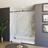 60" x 76" Frameless Shower Door - Acrylic Shower Pan with Drain - Shower Kit with 5pc Shower Wall System