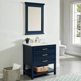 Manhattan Freestanding Solid Wood Bathroom Vanity with Natural Carrara White Marble Sink Top with 4 In. Backsplash