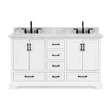 Rhoda Freestanding White Solid Wood Bathroom Vanity with Natural Carrara White Marble Sink Top with 4 In. Backsplash