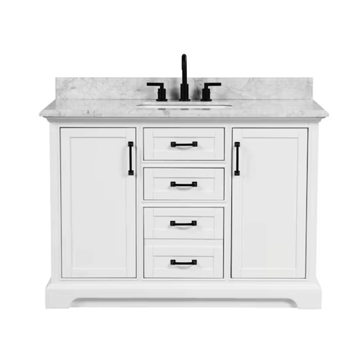 Rhoda Freestanding White Solid Wood Bathroom Vanity with Natural Carrara White Marble Sink Top with 4 In. Backsplash