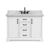 Rhoda Freestanding White Solid Wood Bathroom Vanity with Natural Carrara White Marble Sink Top with 4 In. Backsplash