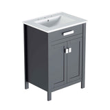 Liana 24 Inch Gray White Freestanding Bathroom Vanity With Ceramic Sink, 2 Doors & Drawer